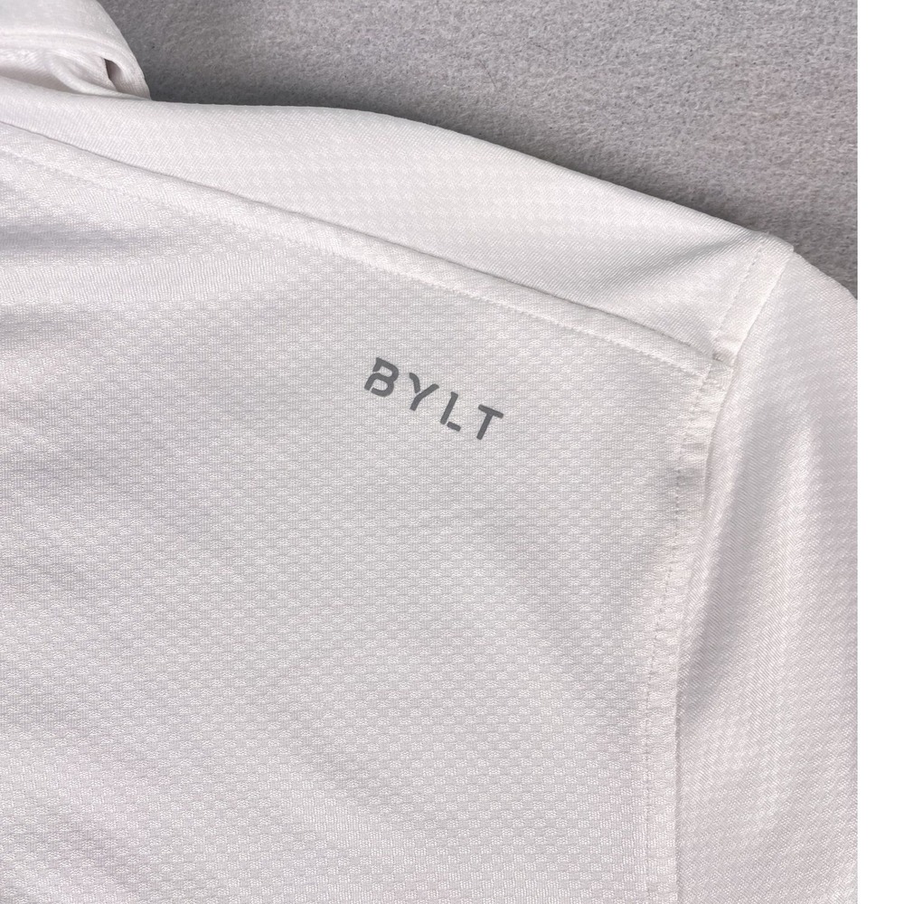BYLT Polo Shirt Mens Large White Black Stripe Short Sleeve Performance Stretch - Picture 3 of 9